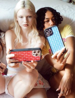 Blue Gingham Hearts iPhone Case